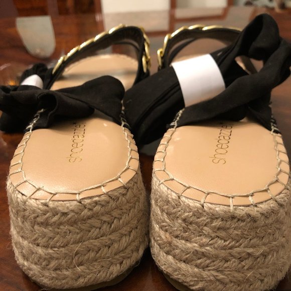 NWOT Sz. 10 Women's Flatform Espadrille Black Lace Up Sandal - Picture 2 of 6